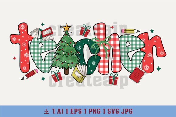 Coquette Teacher Christmas Preppy PNG Graphics for T-Shirt Designs